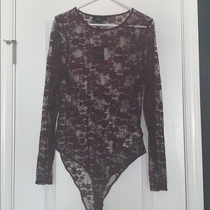 Forever 21 Wine See-Through Bodysuit